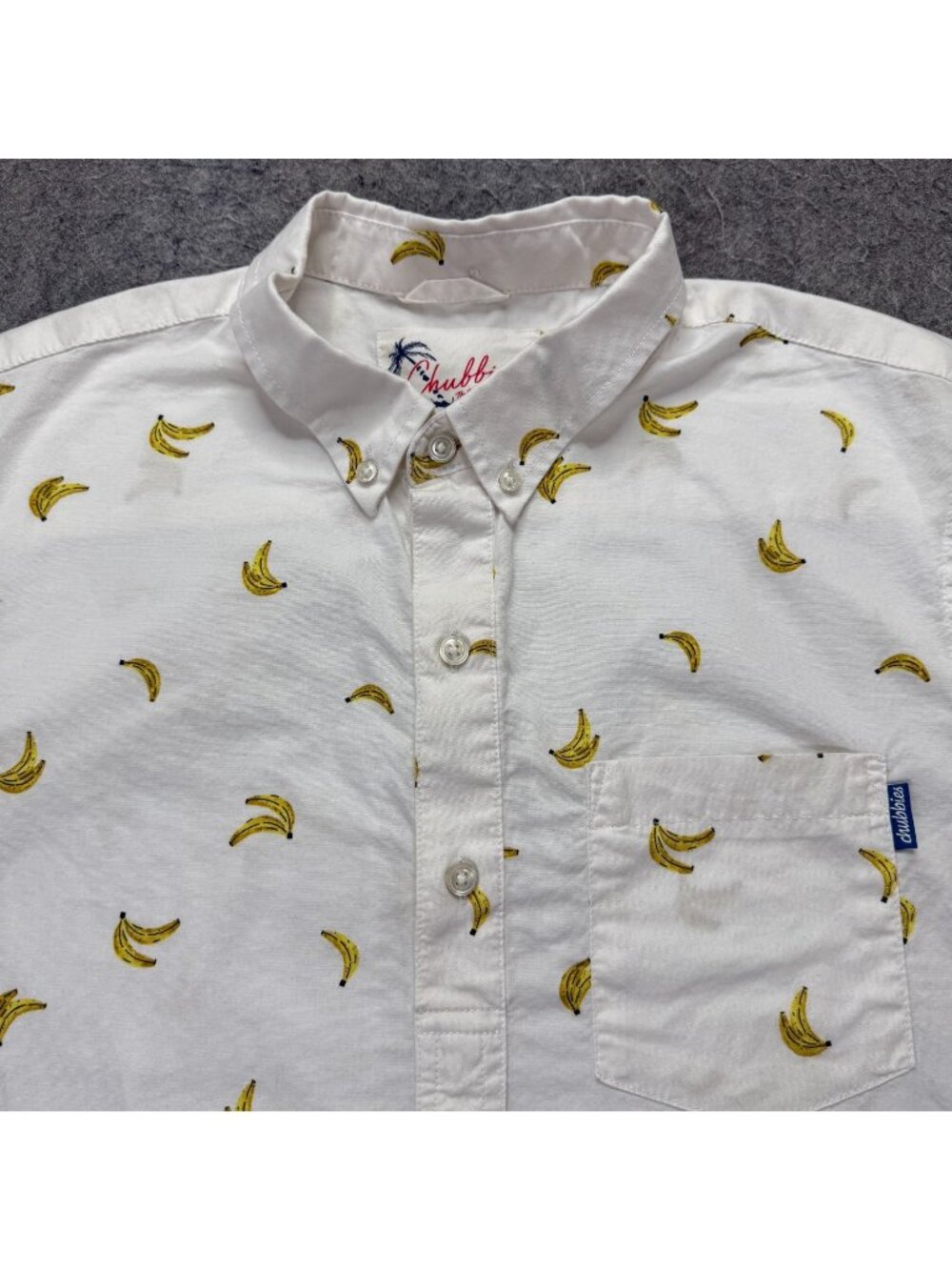 Chubbies Shirt Men L White Allover Yellow Banana Print Button-Down Short Sleeve